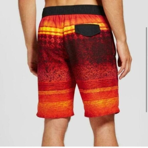 Fireball Whisky Mens Swim Trunks Red Gradient Striped Design With Pockets S - Picture 2 of 6